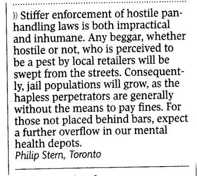Letter to the editor, The Globe, Aug 15 2007
